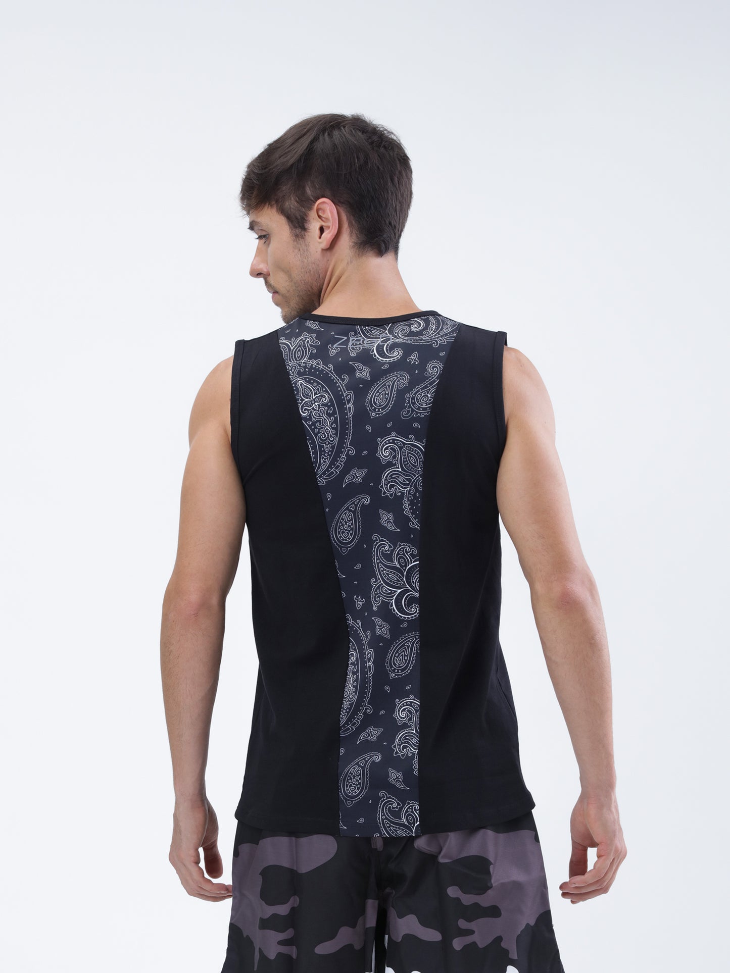 Cotton Sleeveless training top with printed back panel - Zebo Active Wear
